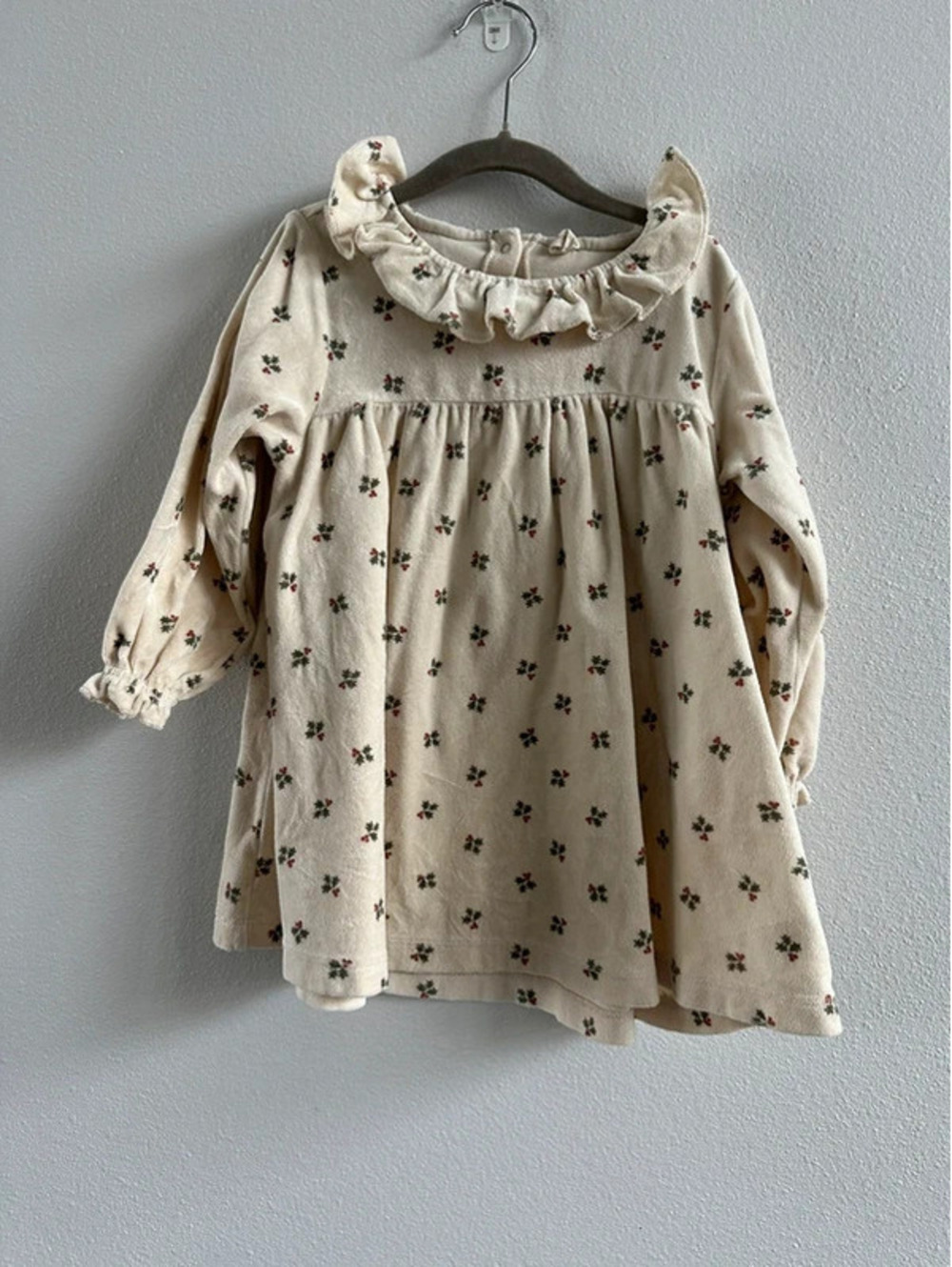 Quincy Mae - Velour Baby Dress - Holly Berry